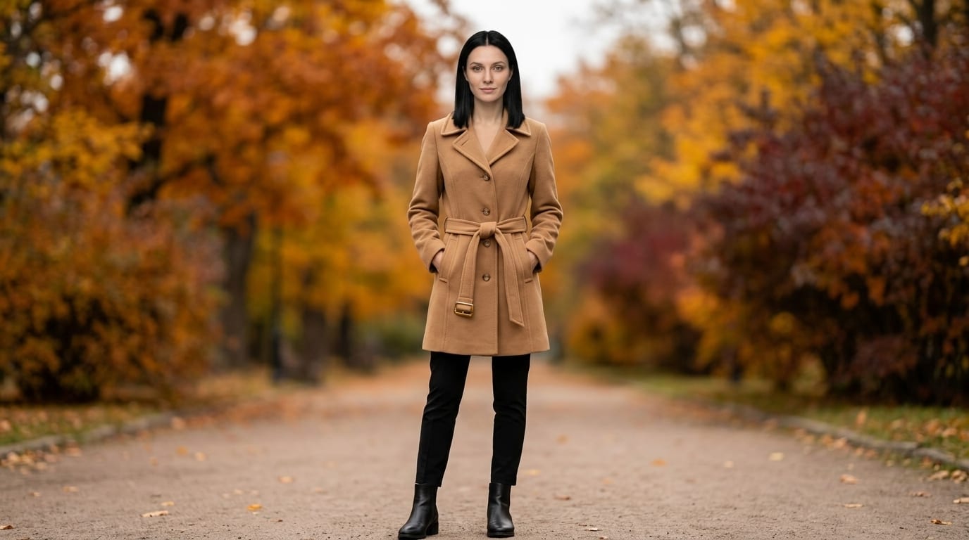Coat worn by a virtual model