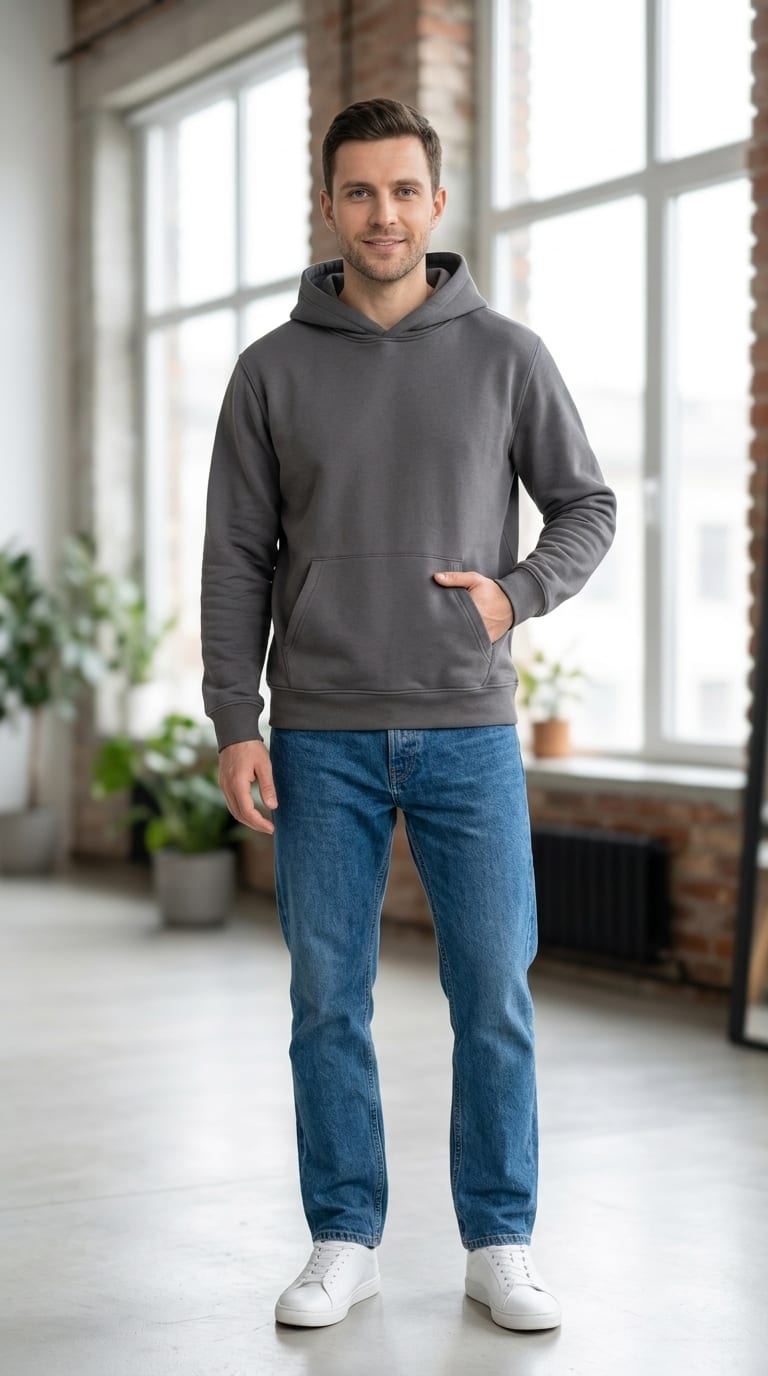 Hoodie worn by a virtual model